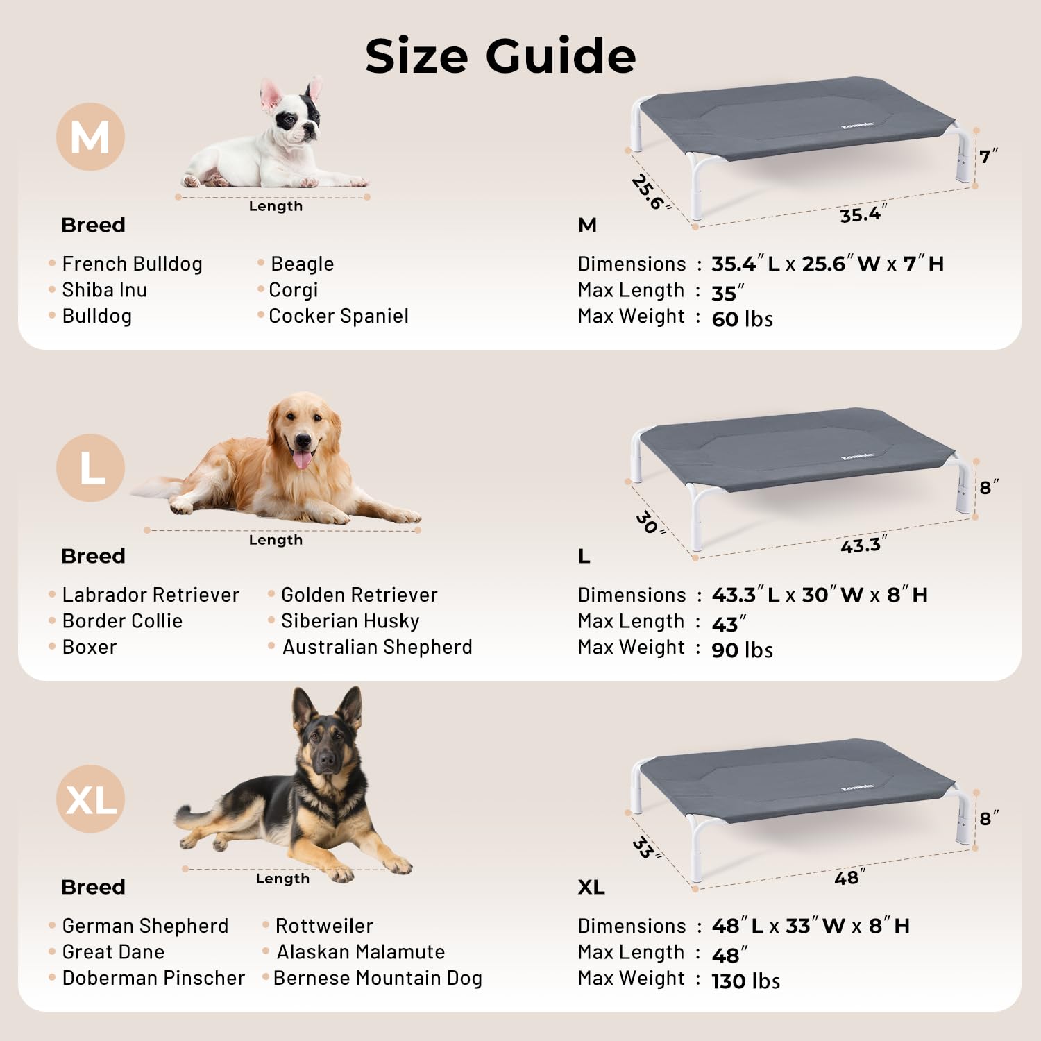 XL Elevated Dog Cot Bed Tool-Free Assembly - Outdoor Raised Dog Cooling Bed Frame for Large Pets, Summer Pet Hammock Off Ground with Non-Slip Feet & Waterproof Teslin Mesh, 48x33 Inch - image 6