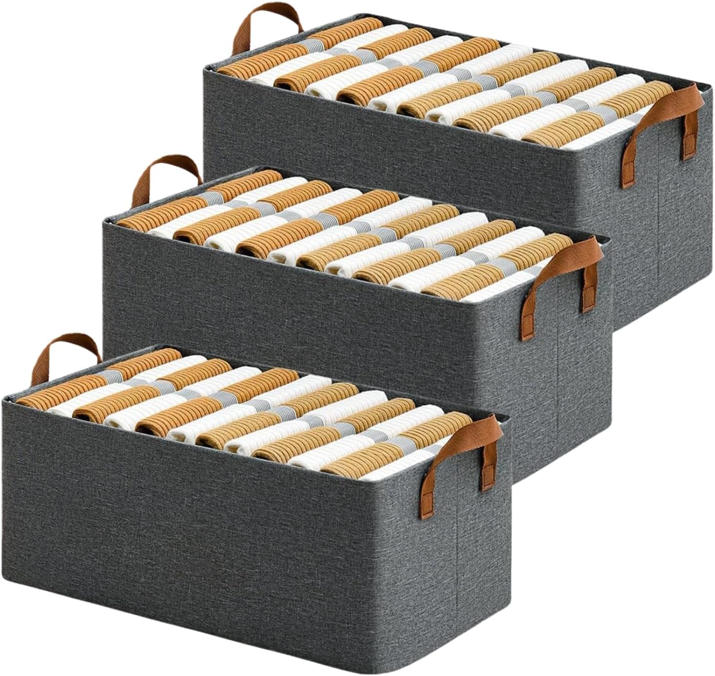 Panchhi Store Wardrobe Organizer for Storage with Metal Frame Rectangle Storage Baskets for Clothing Fabric Storage with Handles Cloth for Storage Pants Jeans Sweater Pack of 3, Dark Grey