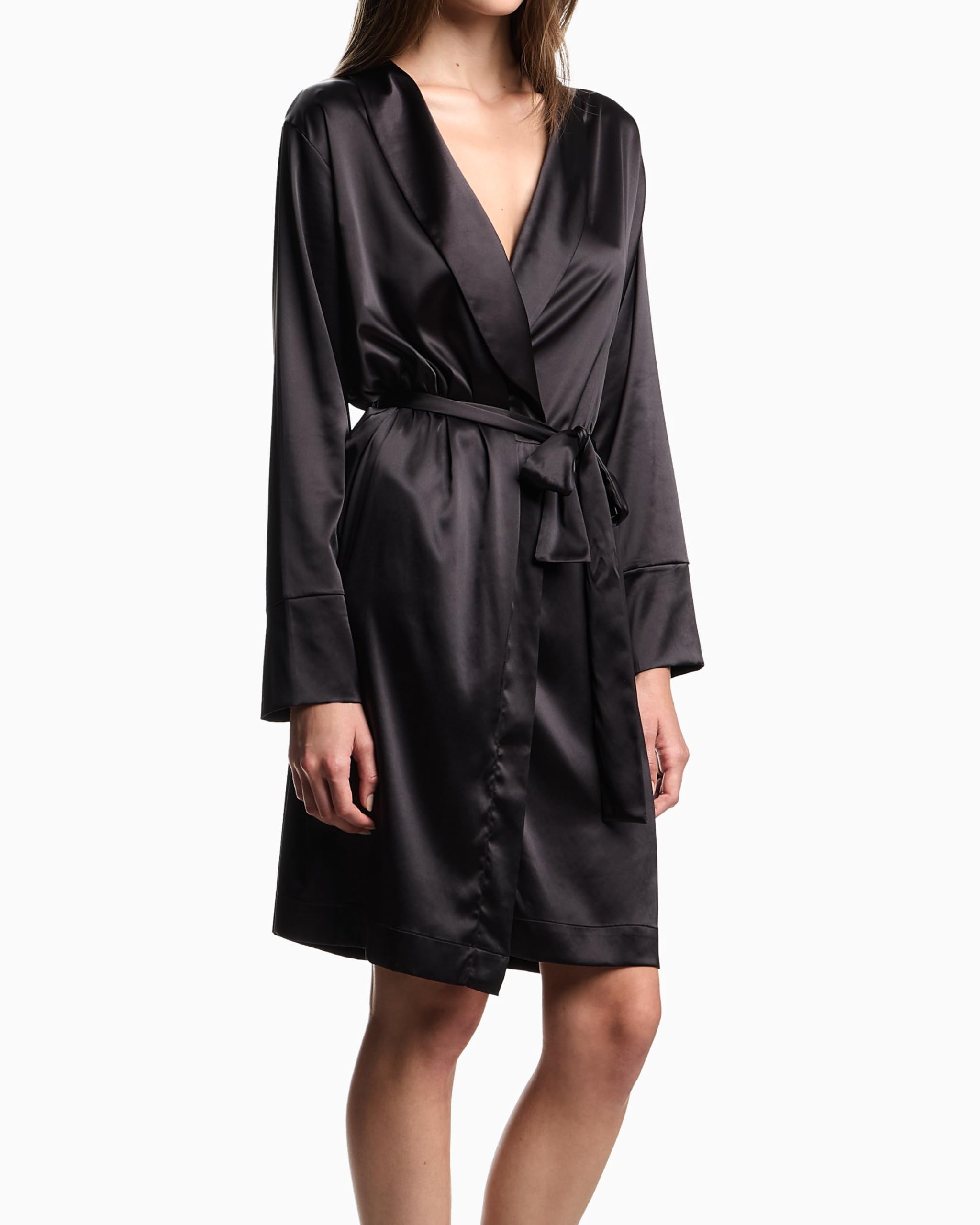Emporio Armani Damen Satin Lace Dressing Gown Nachthemd