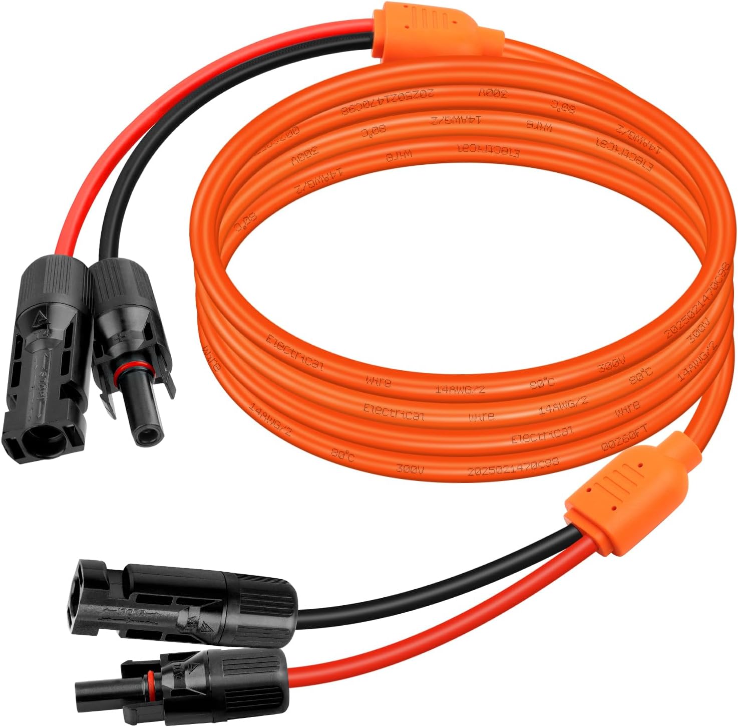 XRDS -RF Solar Extension Cable 75FT, 14AWG Tinned Copper with Solar Panel Connectors, 10AWG Red & Black Branch Wires, Heavy Duty Outdoor Power Cord for RV, Inverter, Generator, Off-Grid System