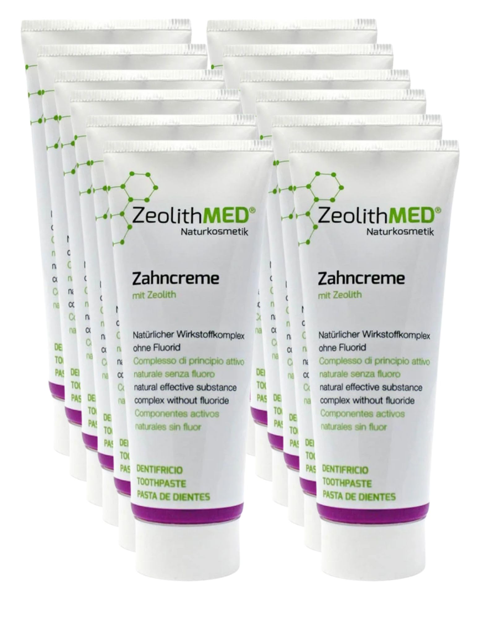 Confezione da 12 dentifricio zeolite MED 75 ml, dentifricio xilitolo premium senza fluoro, complesso di principi attivi naturali
