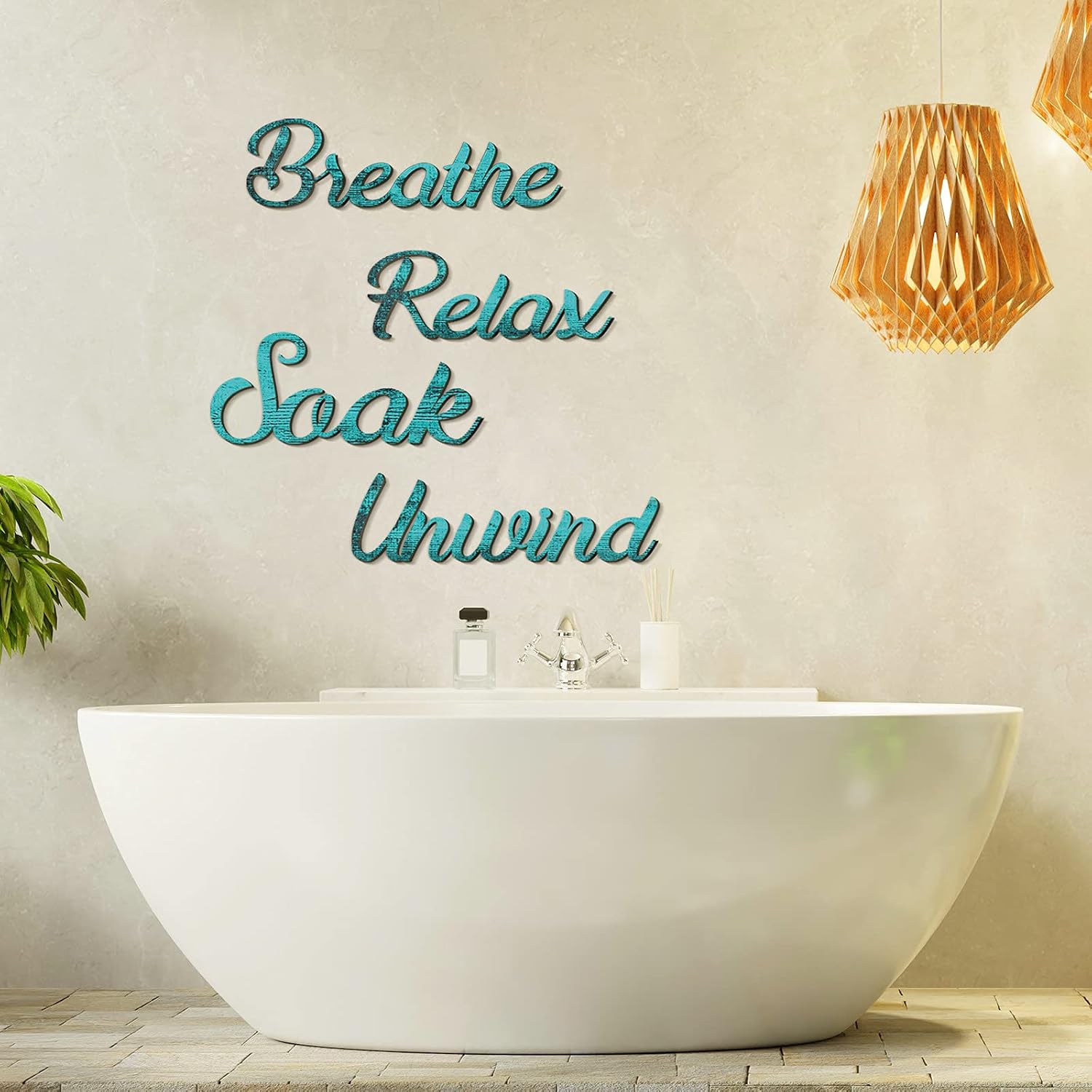 Jetec 4 Pcs Farmhouse Bathroom Wall Decors Relax Soak Unwind Breathe Wooden Word Sign Hanging Decorative Cutout Word Sign Rustic Primitive Wall Arts Vintage Wooden Decorations (Gradient Blue)