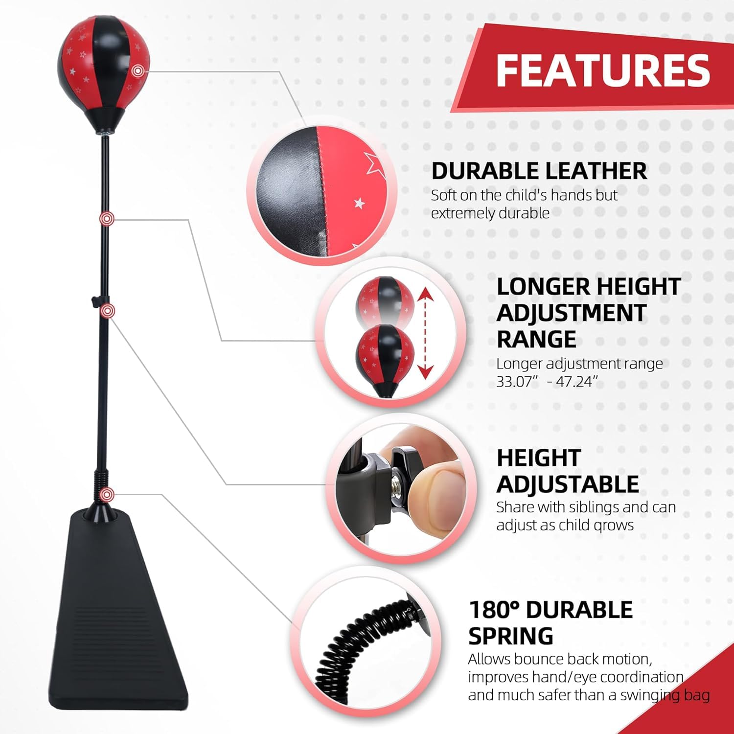 Elevon Punching Bag with Stand, Ajustable Height Punch Bag Stand with Gloves, Easy to Assemble Sports Training, 4ft x 12" – Multiple