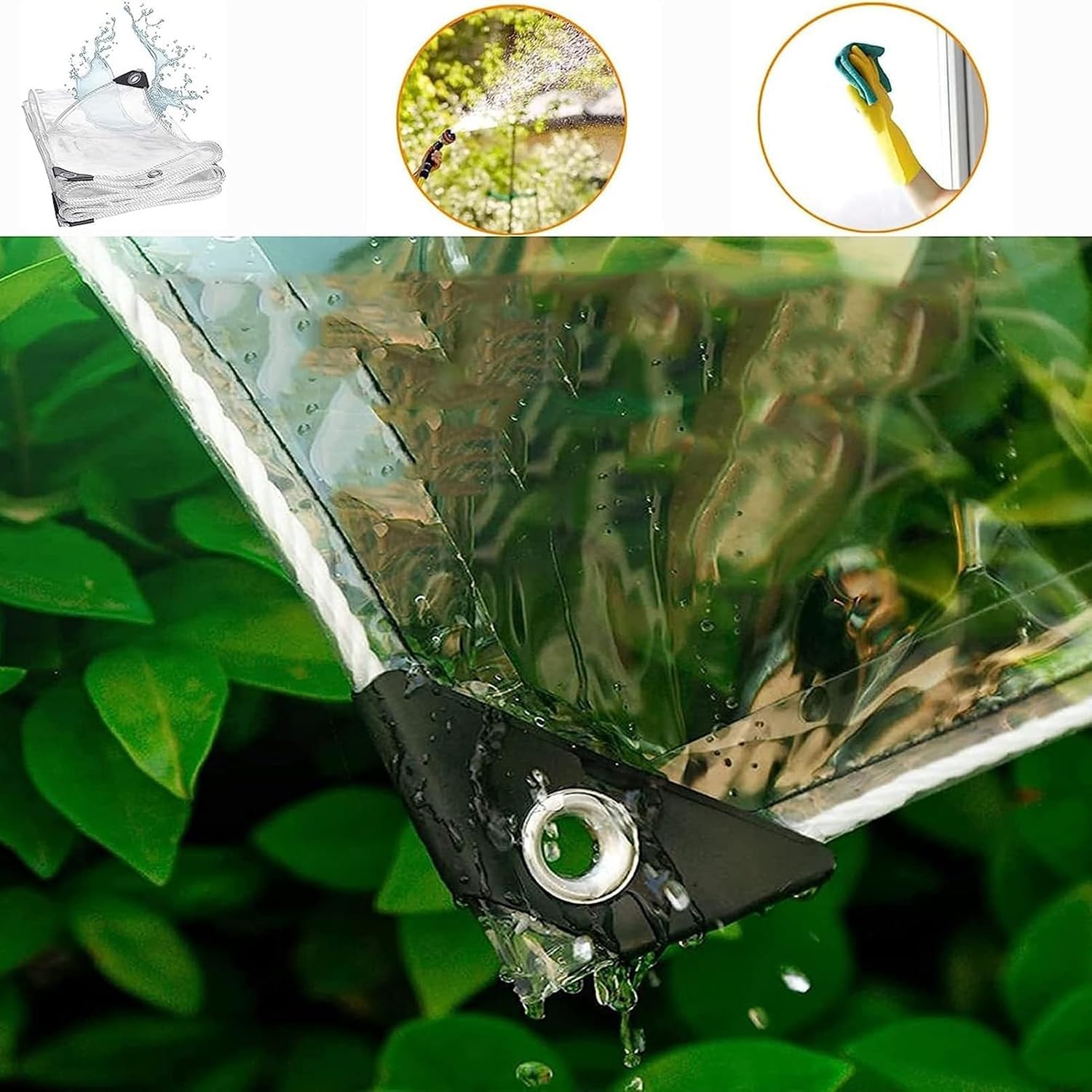 PVC Plane Transparent mit Ösen 3x3 m, Durchsichtig Wasserdicht Abdeckplane – PVC Regenschutz Windschutz Wetterfest Tarp für Balkon Terrasse Wintergarten Garten Außenbereich