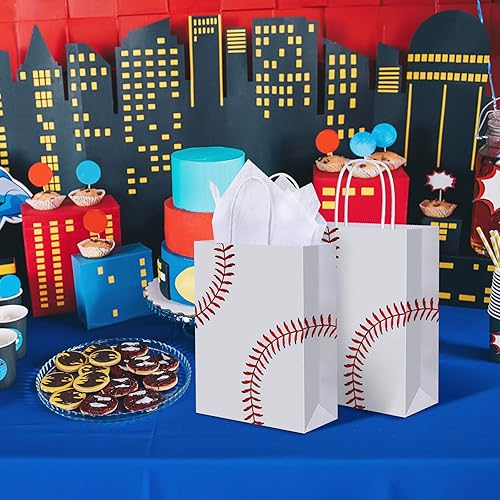 Miniatura 6 de durony 16 bolsas de papel de seda para fiesta de béisbol con asas, bolsas de papel de regalo de béisbol, bolsas de dulces para cumpleaños,