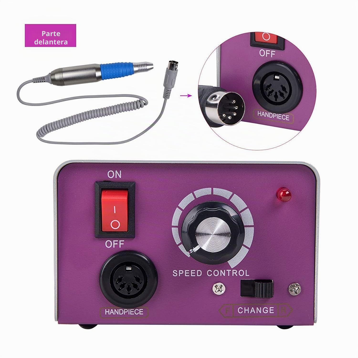 Torno Profesional pulidora para uñas Manicura y Pedicura 30.000 RPM fresadora para eliminar esmalte semipermanente, gel acrílico, limar, modelar 6x brocas 6xBandas de lijado.