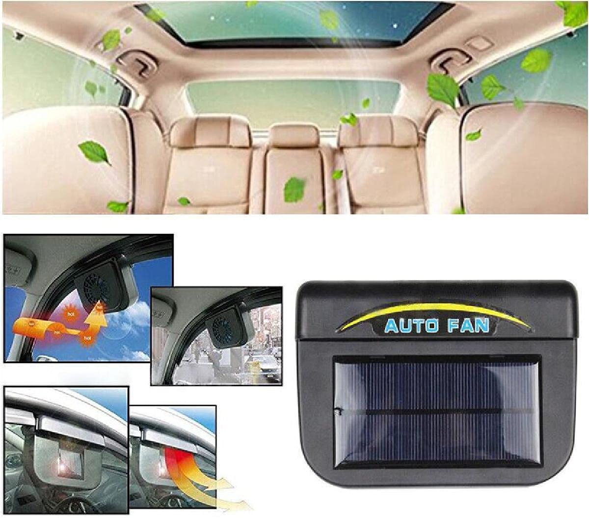 Riloer Mini climatiseur à énergie solaire, ventilateur d'extraction, ventilateur solaire de voiture portable 1W pour automobiles, rafraîchisseur d'air et refroidisseur - Noir