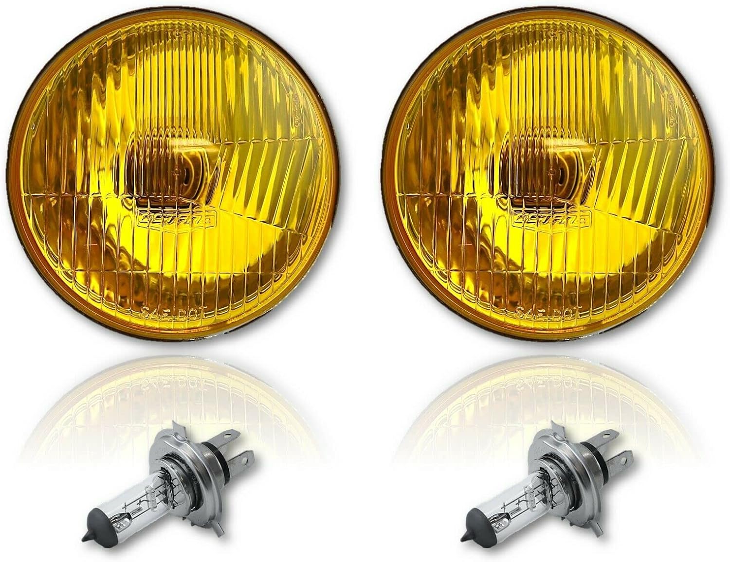 Octane Lighting 5 3/4 Inch Halogen Stock Amber Yellow Glass Headlight Fog Light H4 60W Bulbs Pair