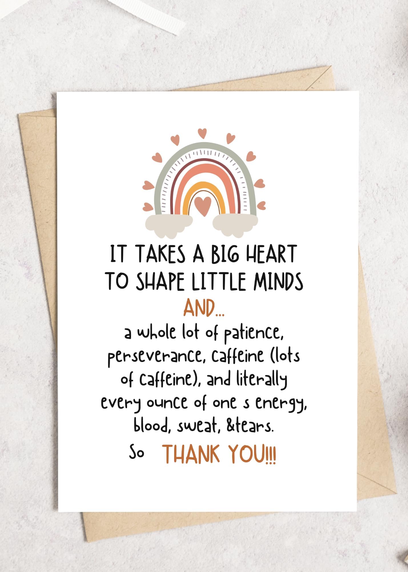 TEEMI-Cute Teacher Appreciation Card Gifts For Women Men, Lovely Thank You Card Gift For Teacher, Sweet Teacher Thank You Card, It Takes A Big Heart To Shape Little Minds