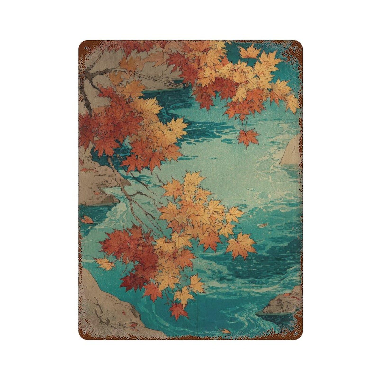 xiaoxiaoshen Maple Leaves. Traditional Japanese Ukiyo Wall Decor Art Metal Tin Poster Modern Home Decor Art Home Bar Shop Decorations Vintage Sign 40x30cm