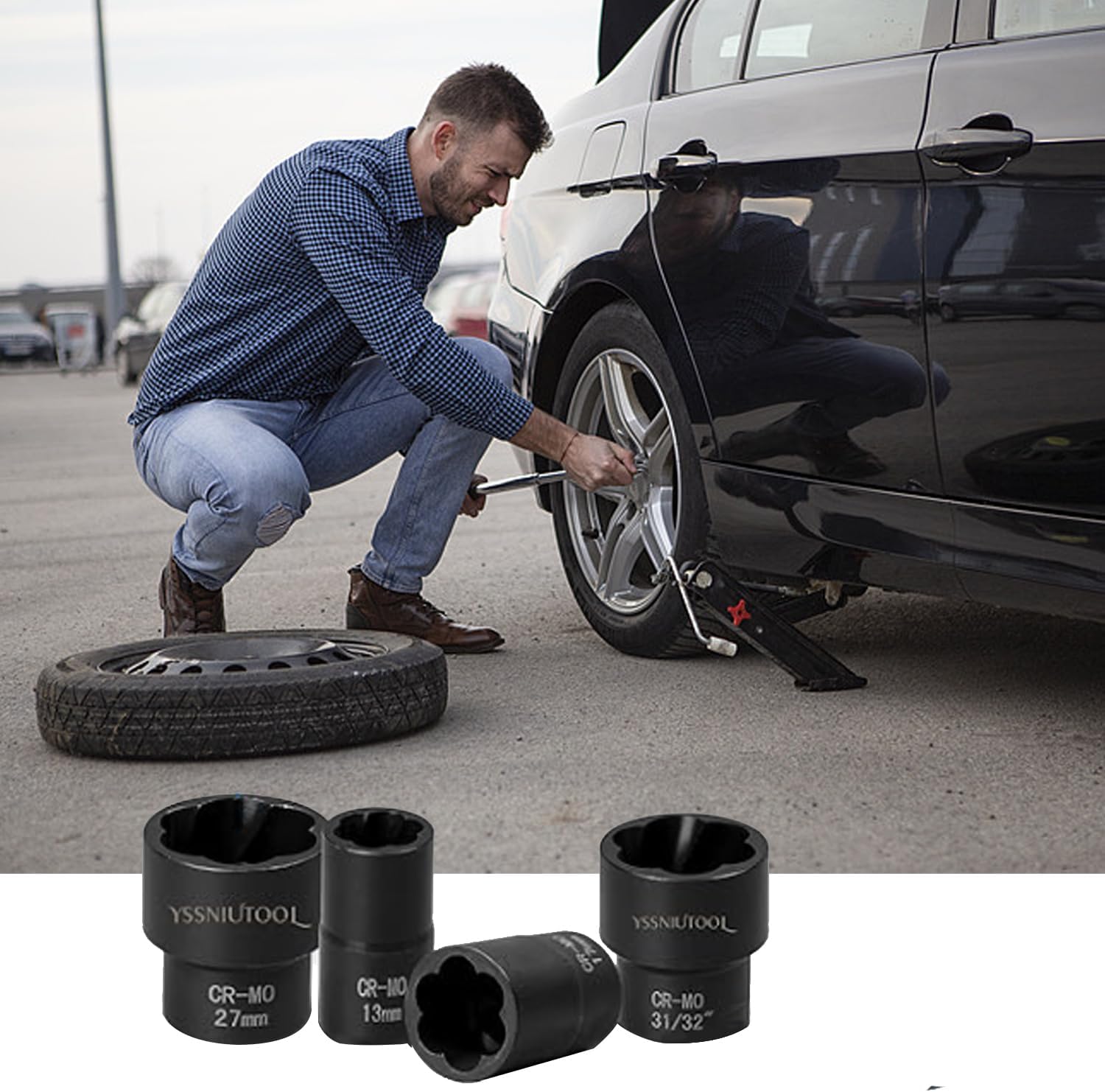 22 Piece Bolt Nut Extractor Set, 1/2" & 3/8" Drive Impact Lug Nut Removal Tool & Wheel Lock Removal Kit for Stripped, Damaged & Frozen Nuts, Bolts & Screws