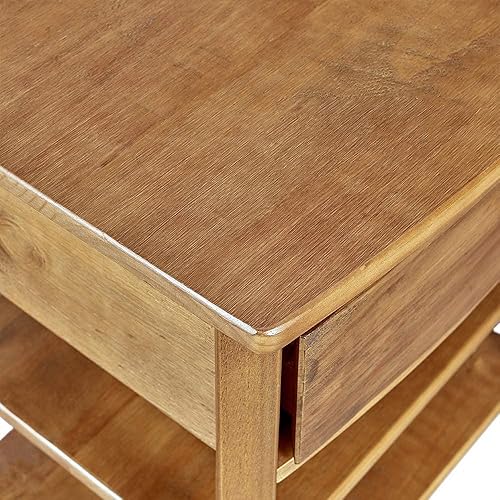 Miniatura 8 de MUSEHOMEINC Mesita de noche de 3 niveles de madera rústica con estante de almacenamiento y cajón para dormitorio o sala de estar, pomos redondos de