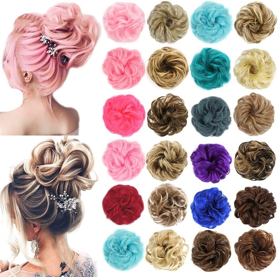 Messy Bun Hair (1/2Pcs) Bun Ponytail Hair Extensions for Women Girls Kids Synthetic Curly Donut Chignon Hairpieces Elastic Hair Band Updo Chignon Fluffy Messy Scrunchies Hair Real Human Hair Buns (Si