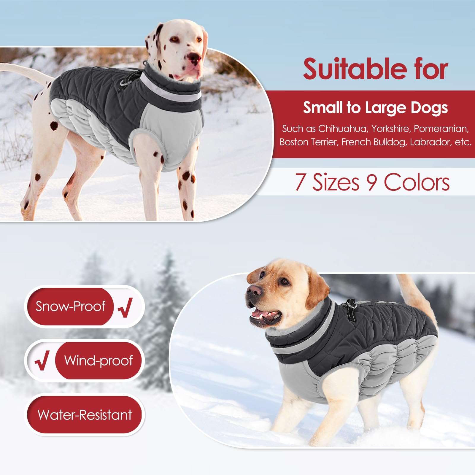 AOFITEE Abrigo para perro, abrigo de invierno cálido para perro, chaqueta reflectante de cuello alto para perros grandes con arnés integrado, chaqueta de invierno para mascotas, chaqueta de invierno