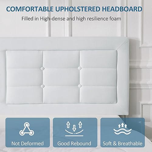 Miniatura 5 de VECELO Base de cama de tamaño matrimonial con cabecera ajustable, base de cama tapizada con botones y soporte de listones de madera, no necesita