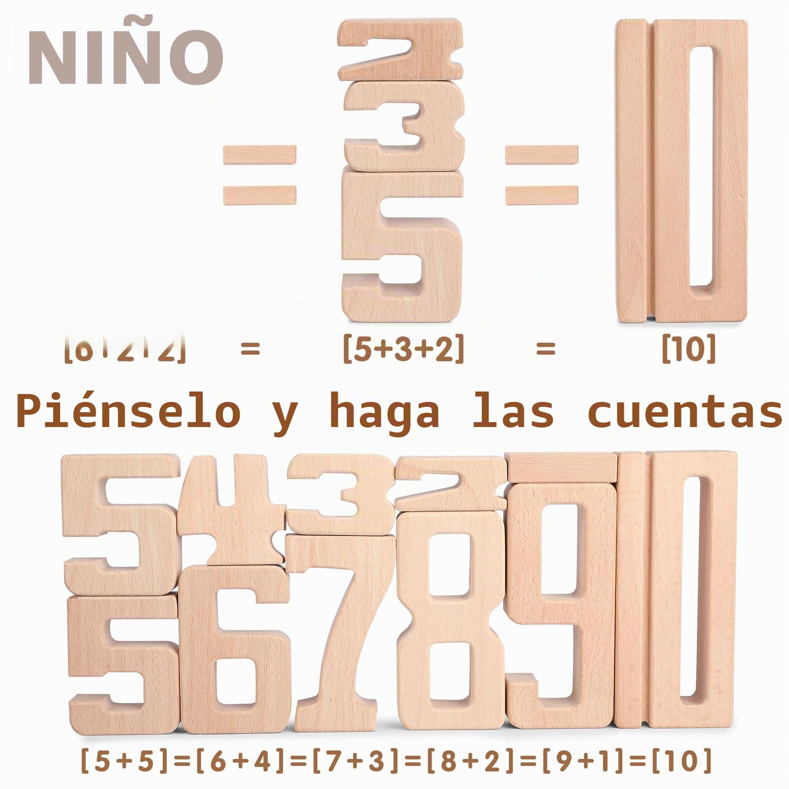 Bloques de Números de Madera, Bloques de Dígitos Grandes 1-10, 32 Piezas Bloques Matemáticos para Niños, Bloques Educativos para Bebés, Juguetes para Aprender Números de 3 Años +