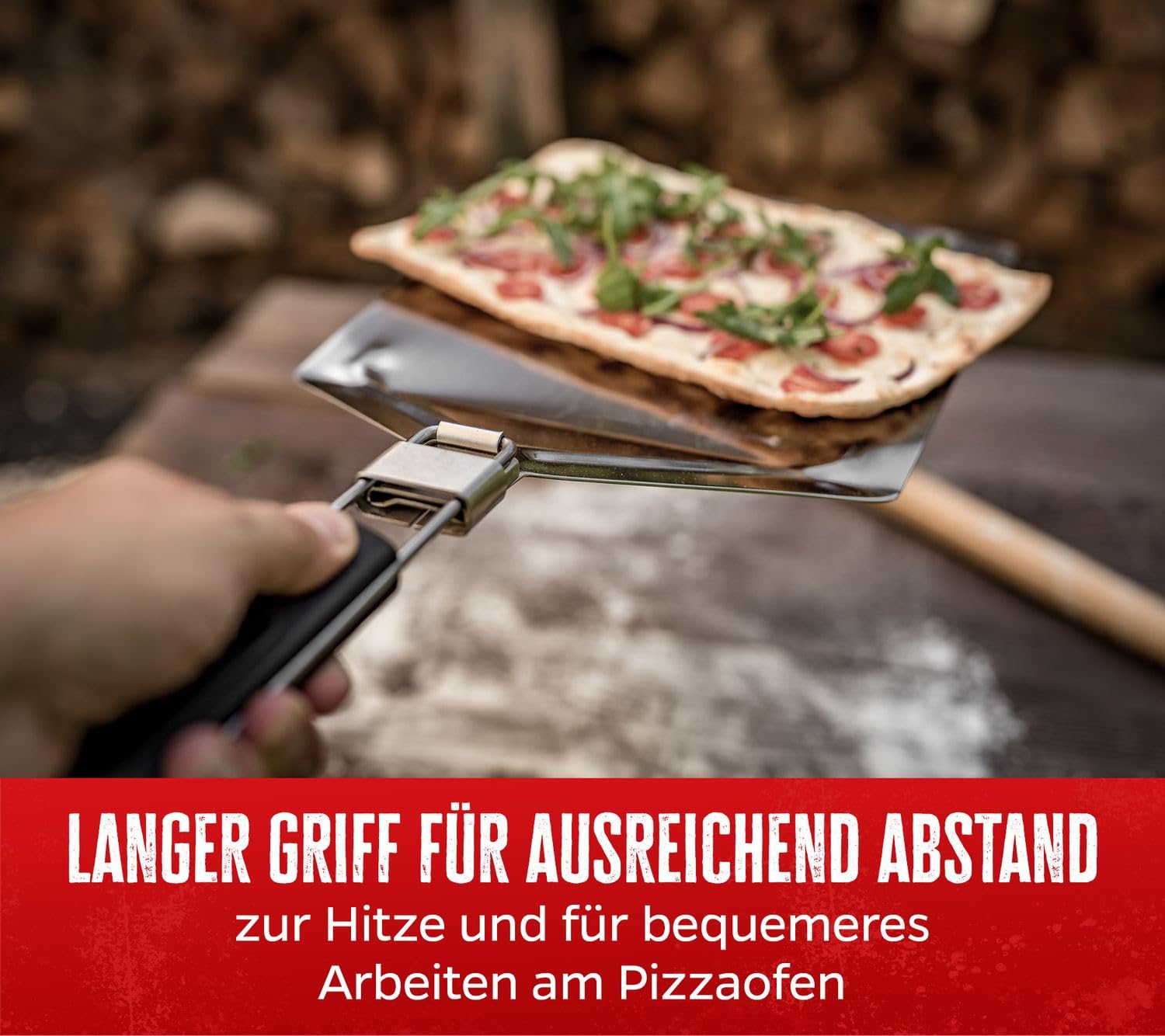 Grillfürst Pizzaheber aus Edelstahl, klappbar - Pizzaschaufel für Brot, Flammkuchen u. v. m., Pizzaschieber mit Einer Fläche von 24 x 25 cm