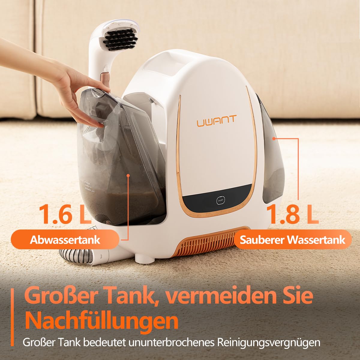 UWANT Waschsauger Teppichreiniger, für Sofa, Teppich, Polster, Nass-Trocken-Sauger mit starker Saugkraft 12000Pa, 70dB