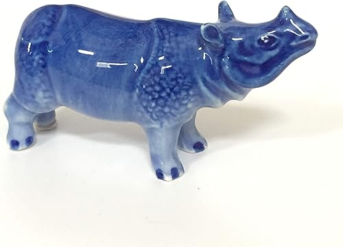 Miniatura 2 de Figura de rinoceronte de cerámica, casa de muñecas Delft, azul y blanco, coleccionable, en miniatura, bonsái, jardín, regalo pintado a mano