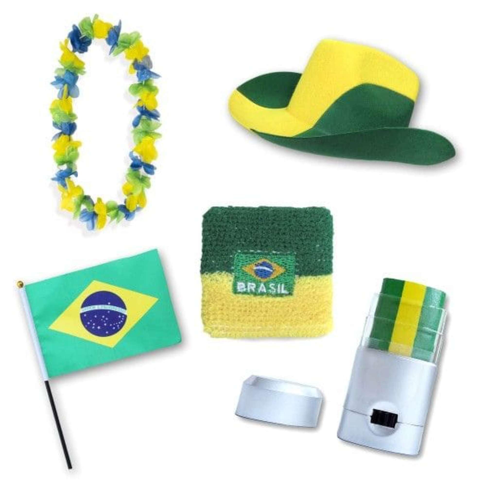 Sonia Originelli Fan-Set Brasilien Fan-Set 2 - Brasilianische Fanartikel EM WM Fußball Party Karneval