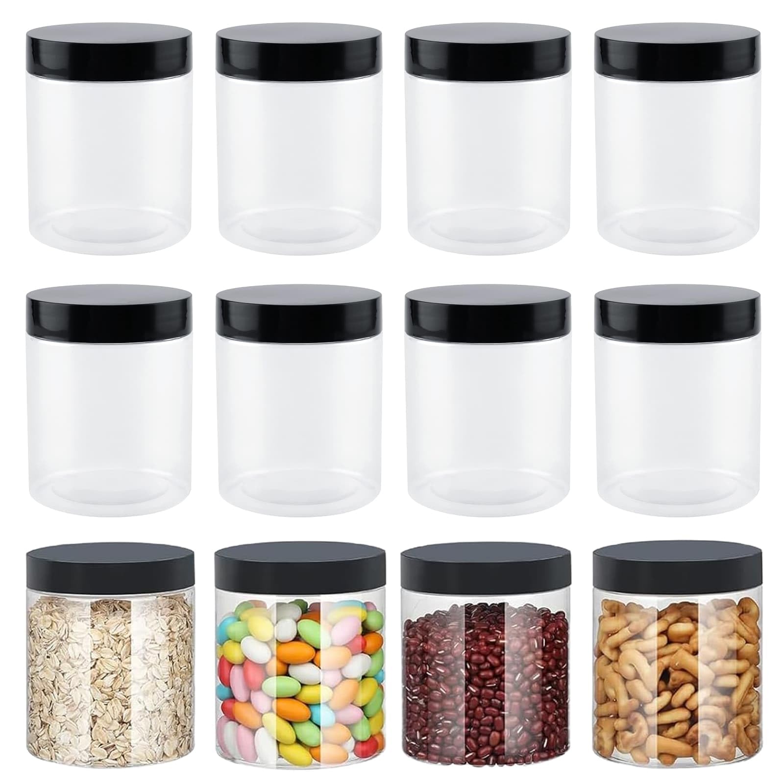 Eidoct 12 Pcs 500ML PET Storage Jars With PP Screw Lids, kitchen Food Storage Jars Round Leak Proof Jars Clear Jam Jars Clear Grain Storage Containers Wide Mouth Jars, for Dry Foods Spice Cosmetic