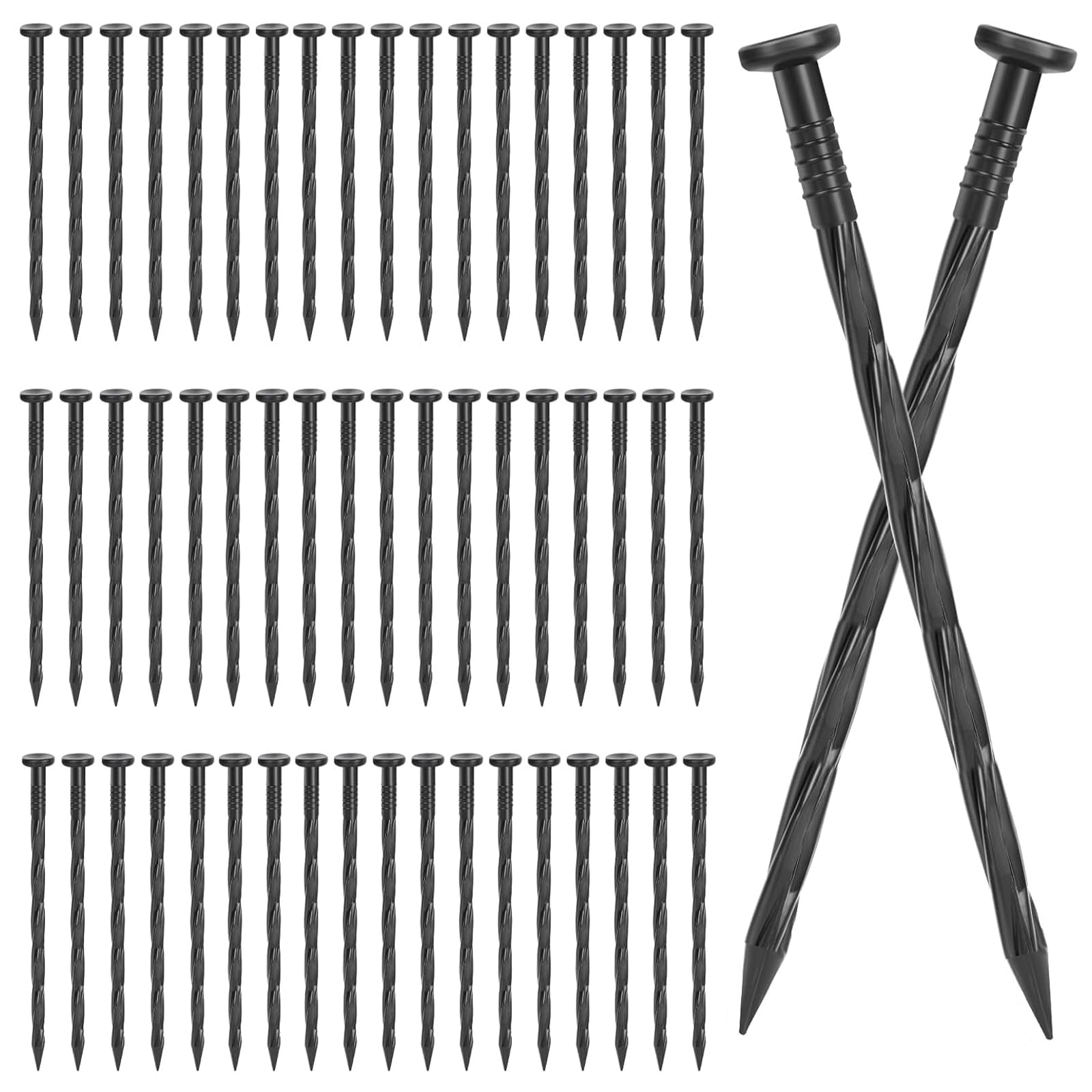 100Pcs Plastic Garden Edging Stakes: 8 Inch Spiral Landscape Edging Spikes Reusable Durable Lawn Edging Pegs Anchoring Nails for Ground Garden Weed Barriers Lawn Artificial Turf