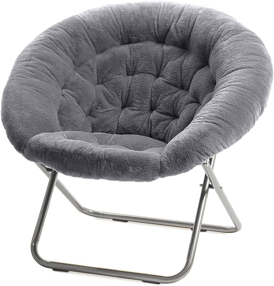 Spnor Cozy Chair/Faux Fur Saucer Chair for Bedroom/X-Large Folding Chair Soft Lounge Chair, Portable Moon Chair for Bedroom, Dorm Rooms, Apartments, Lounging, Garden and Courtyard