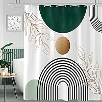 Vista 14 de Aipon Cortina de ducha verde de mediados de siglo para baño, cortina de ducha abstracta bohemia de tela moderna impermeable (72 x 72 pulgadas, verde)