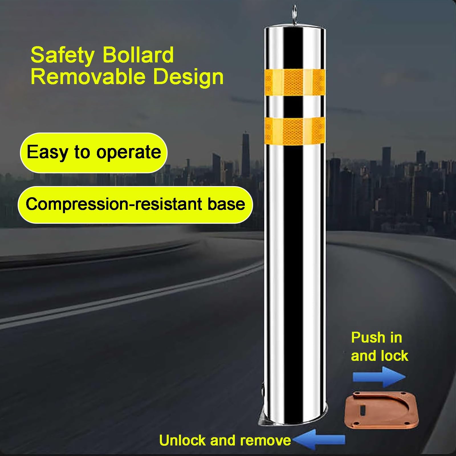 Postes de Seguridad, Poste de bolardo Acero Inoxidable extraíble, Metal(7.6 * 60cm/3 * 23.6in)
