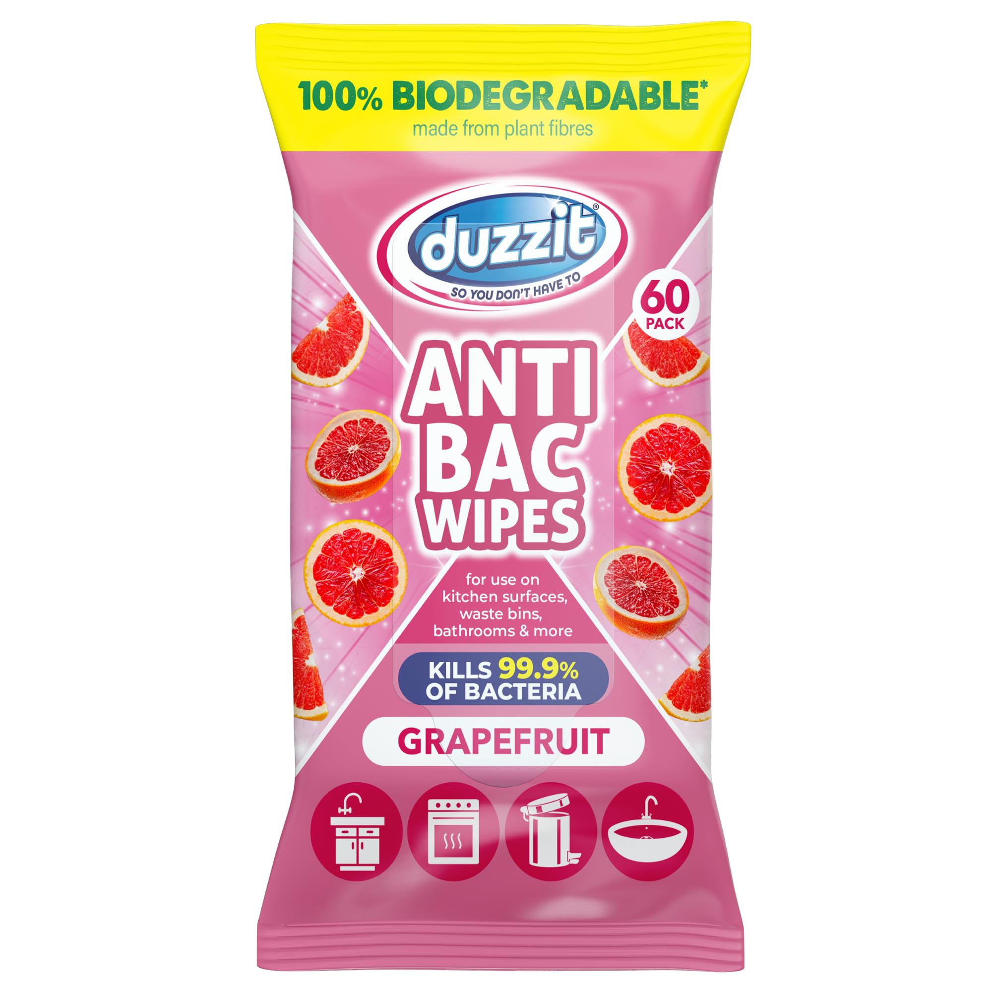 Duzzit Anti Bacterial Wipes Grapefruit 60