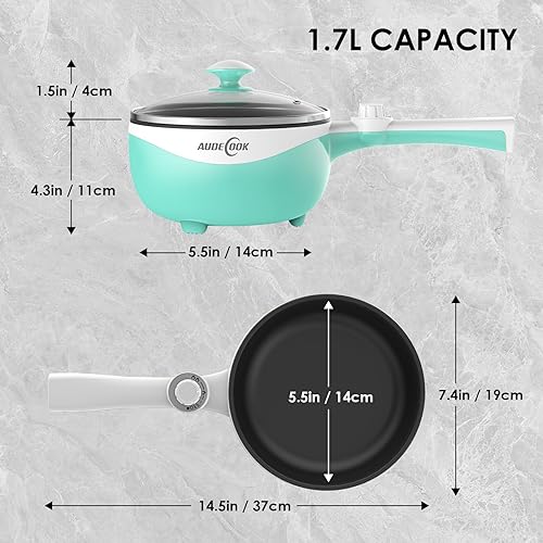 Miniatura 7 de Audecook Olla eléctrica, mini sartén eléctrica portátil antiadherente de 1.7 litros con ajuste de potencia, multicocina de viaje para carne, sopa,