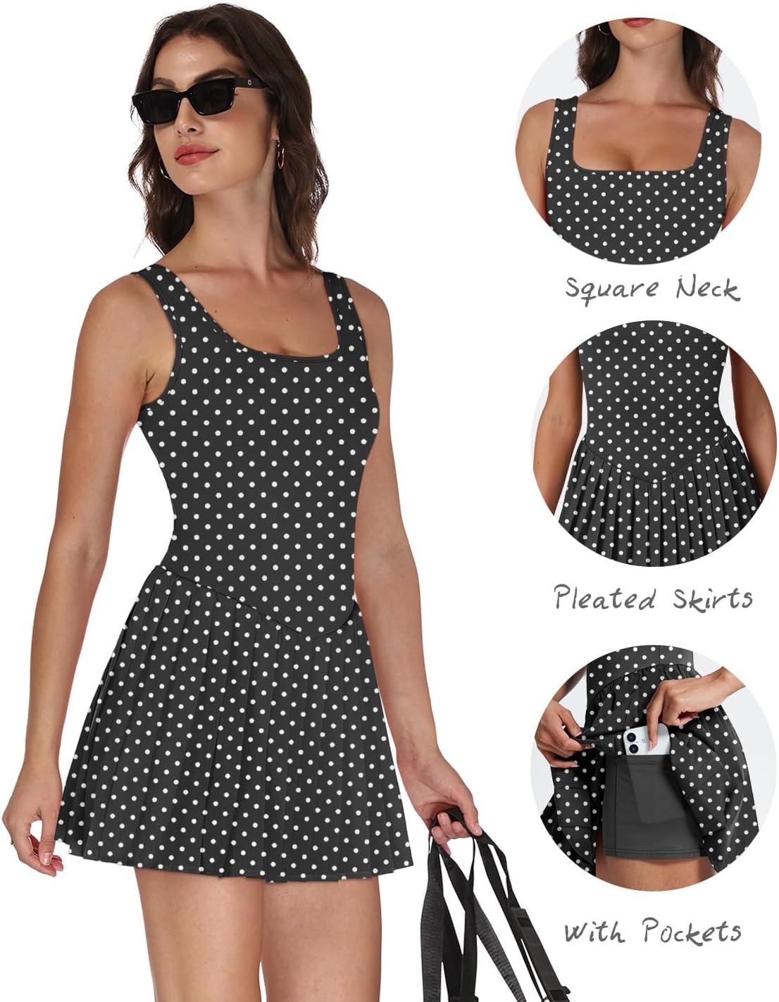 Athletic Dress for Women Built in Shorts U Neck Womens Tennis Dress Pleated with Pockets Sleeveless Golf Clothes