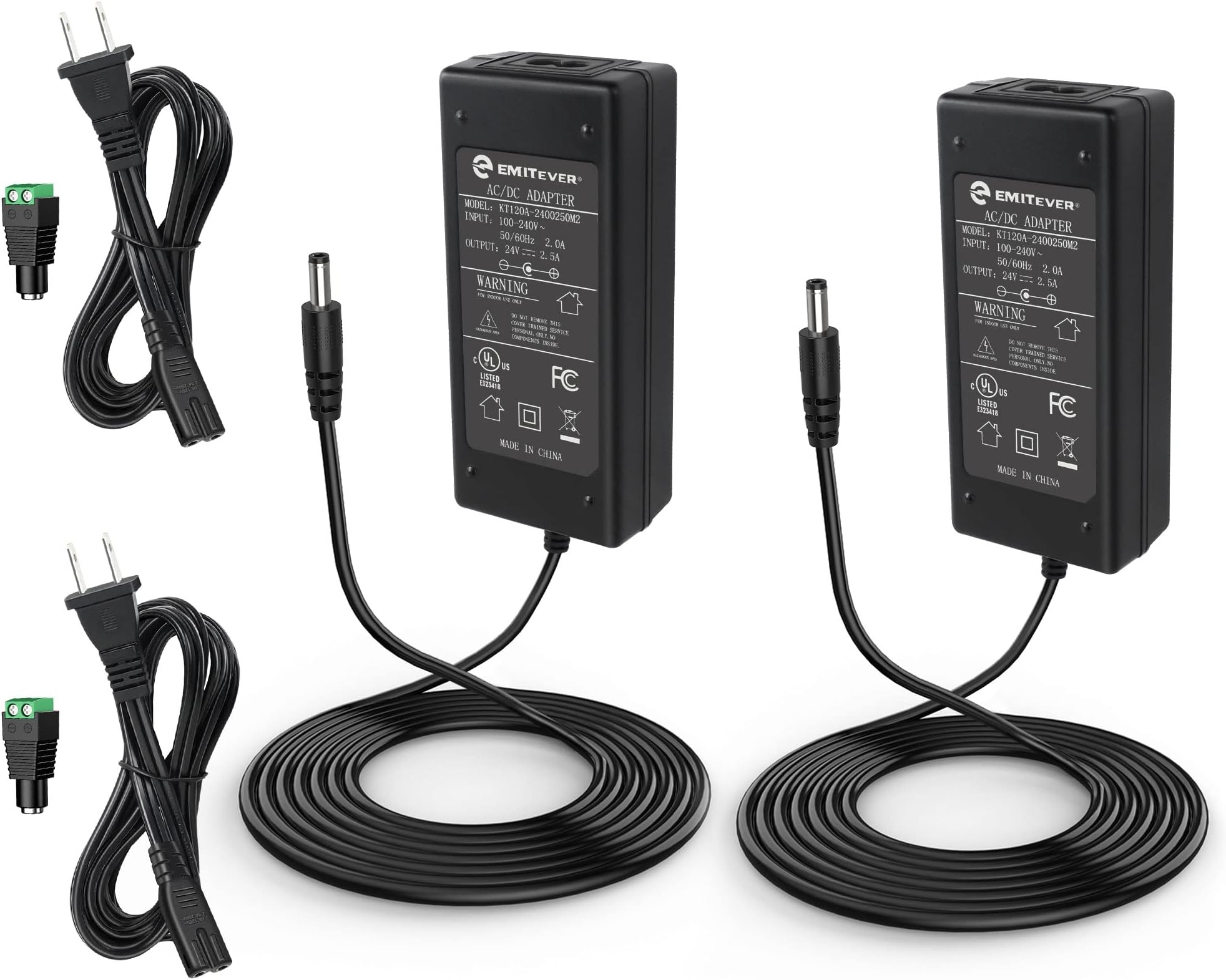 EMITEVERDC 24V 60WLED Power Supply 2 Packs, LED Power Adapter, Lighting Transformers, Input AC 100-240V UL-Listed,Class 2