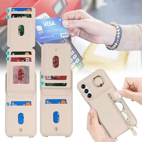 Miniatura 3 de Funda para Samsung Galaxy A14 5G con tarjetero para mujer, para Galaxy A14 5G, funda para teléfono con correa, ranuras para tarjetas de crédito,