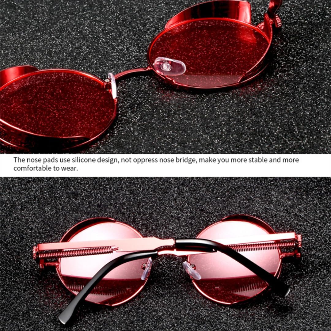 Classic Spring Punk Sunglasses Retro Metal Steampunk Round Shades Uv400