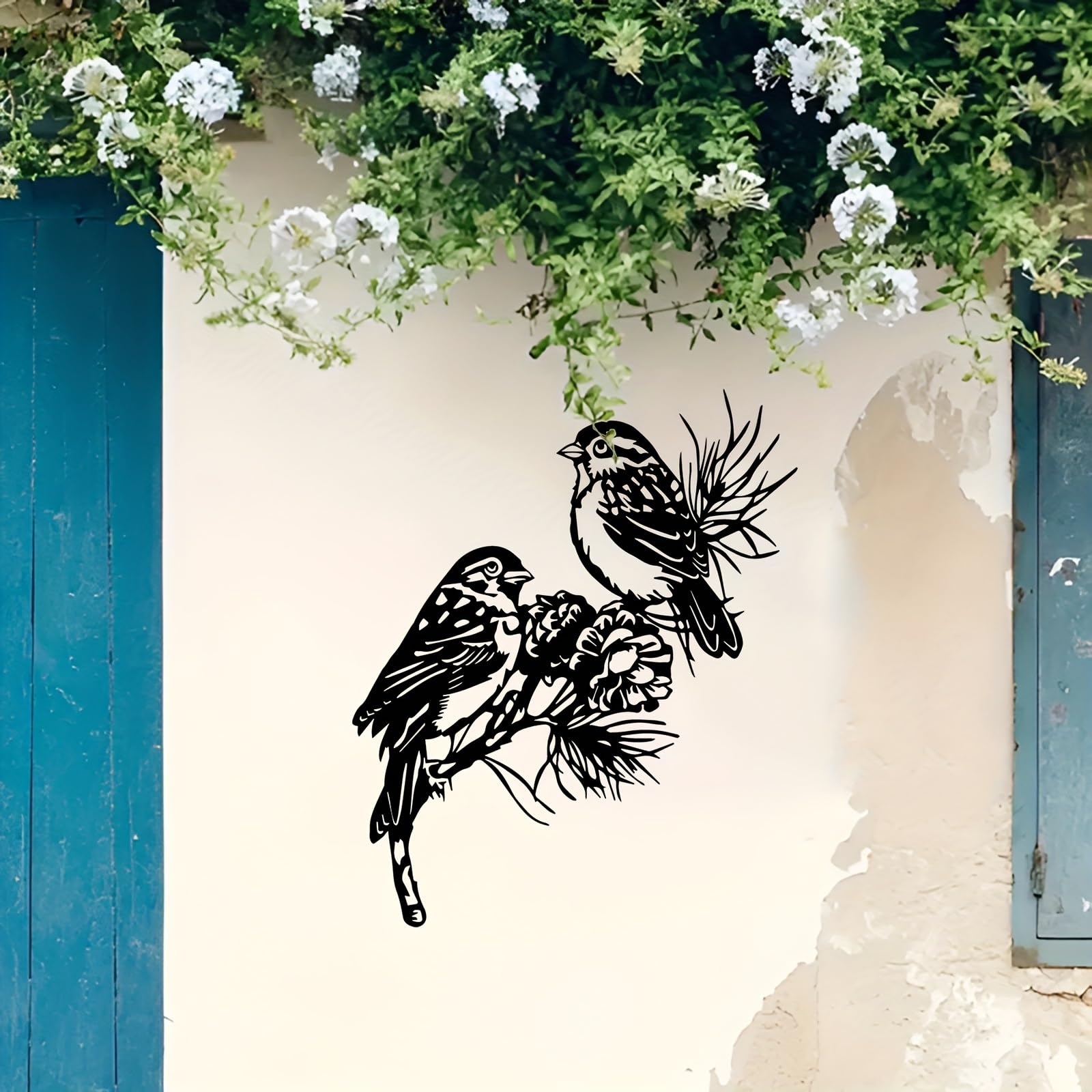 Decoración de pared abstracta contemporánea de metal con colibrí y flor de loto - Mural de estatua de hierro negro para interiores/exteriores, hogar, oficina, amantes de la naturaleza (30 cm/11,8