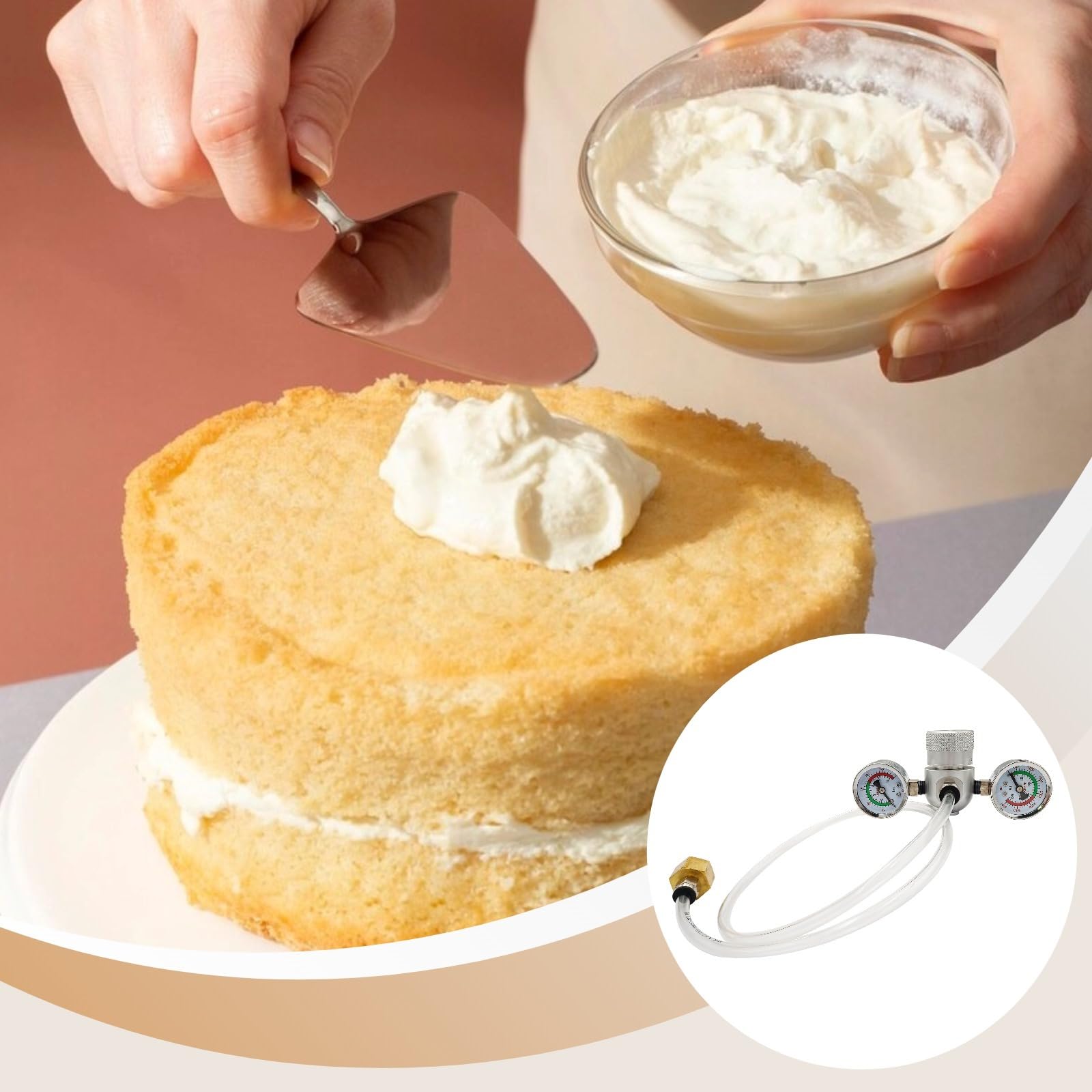 Gas Regulator Valve for Whipped Cream Dispensers, Safety Relief Valve, Fits 0.95 L Nitrous Oxide Tanks, Includes Thread Adapter and Hose, Precise Control Over Gas Release