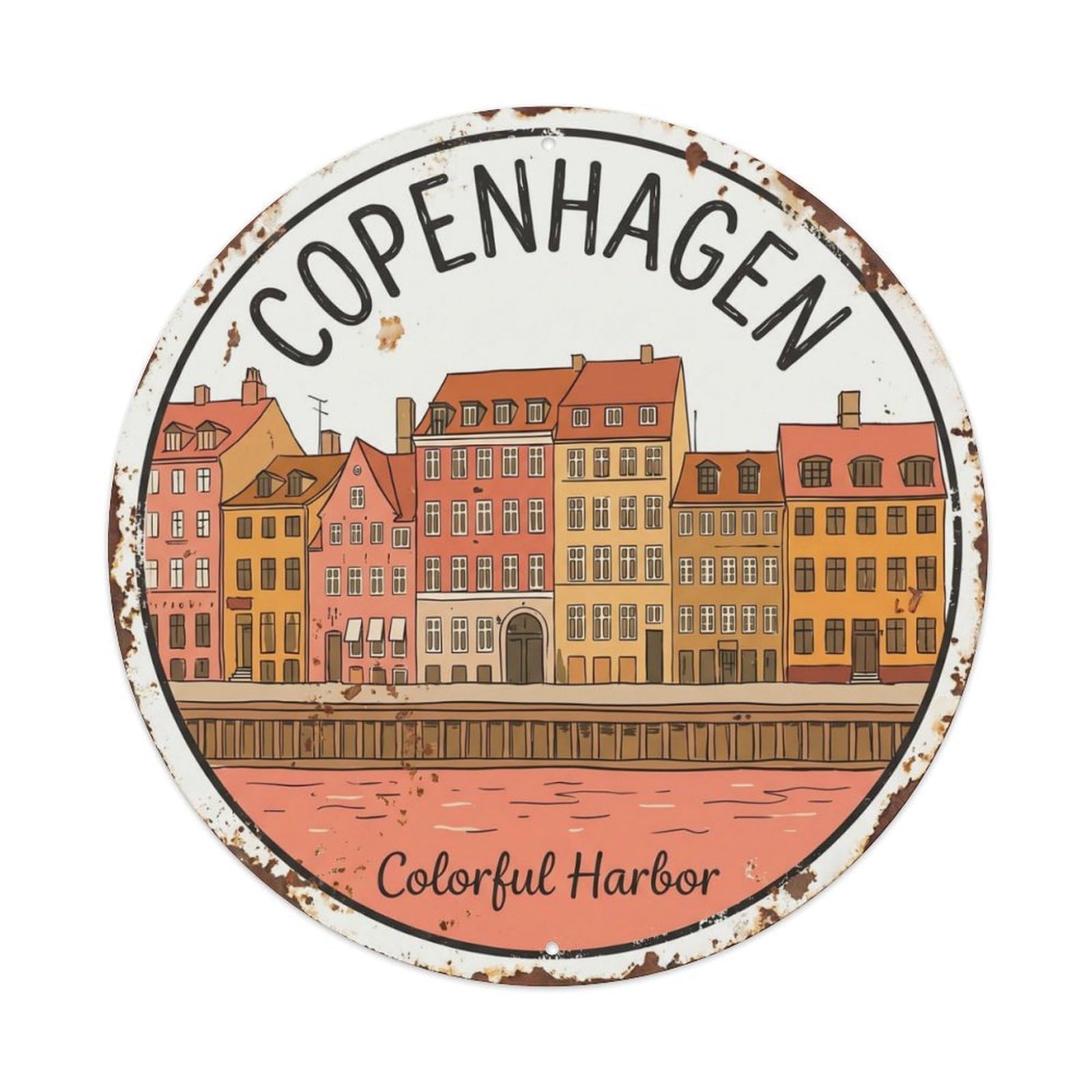 Harbor Colorful Kitchen Waterfront Metal Tin Sign Plaque Wall Decor for Cafe, Club Bar, Office, Home Garden Round Metal Poster 8x8Inch