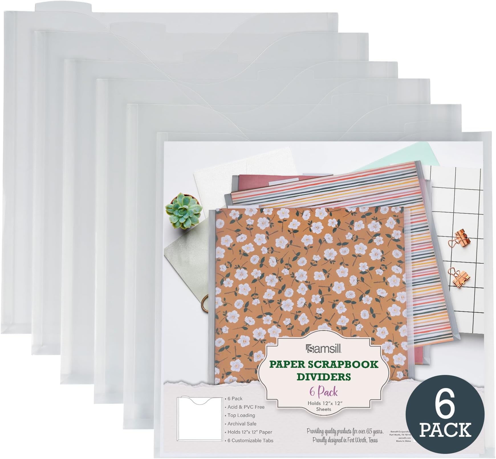 Samsill Scrapbook Storage Organizer Folders 12x12 Inch, 12 Pack, Paper Files with Customizable Tabs, Includes 12 Blank White tabs, Top-Loading, Heavy-Duty Files, Super Clear