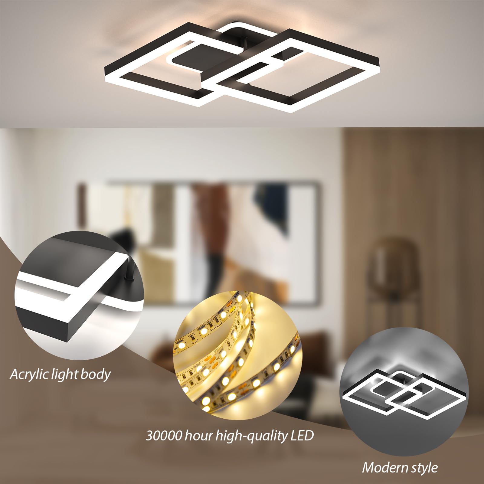 Plafoniera LED Soffitto 40W Dimmerabile,Compatibile con Alexa & Google home ,Controllo APP,Telecomando,con luce Notturna Funzione di Memoria per Camere da letto Soggiorni Sala da Pranzo (Nero)
