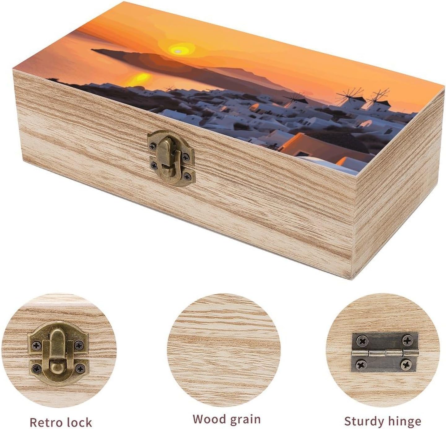 Greece Island Sunset Landscape Large Wooden Keepsake Box, Memory Box for Home image 3
