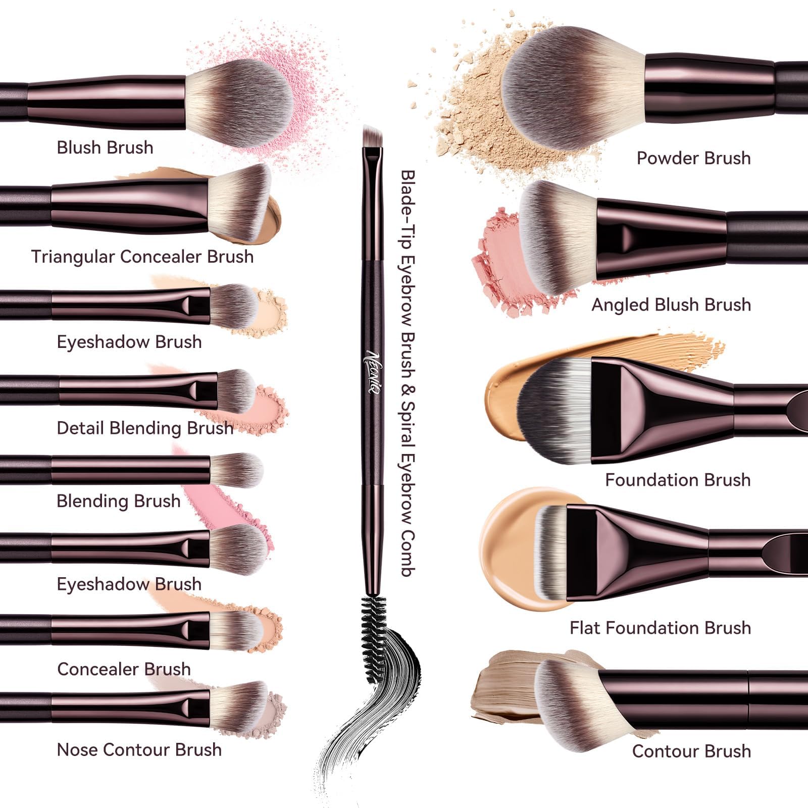 Juego de 14 brochas de maquillaje profesionales con bolsa de cosméticos de