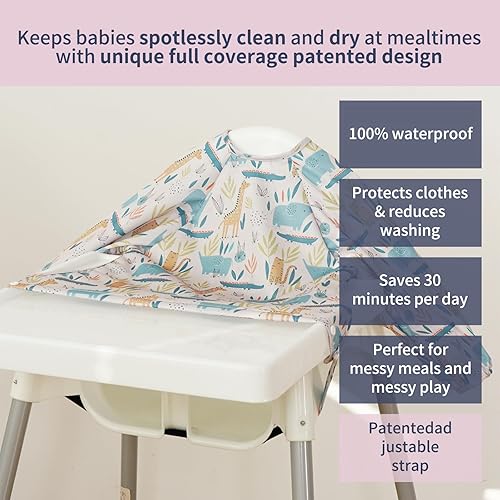 Miniatura 2 de Babero de Manga Larga para Bebé - Baberos a Prueba de Desastres para Bebés - Ajustable, Impermeable y con Accesorio para SillaMesa Alta