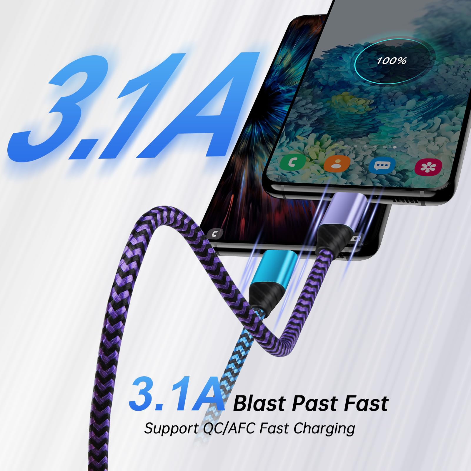 Cavo di ricarica veloce Android Samsung S24FE da 3,1 A USB C a USB tipo A, cavo di alimentazione per telefono per Samsung Galaxy S25 Ultra/S25+/A16/A23/A15/A54/A53/S24 Ultra/S24 Plus/S23 Ultra/S23