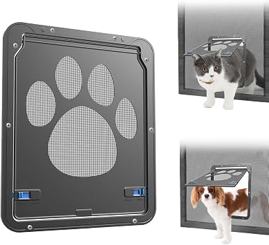 NAMSAN Cat Screen Door, Flap Opening 8 x 10 inches, Cat Door for Screen Door, Magnetic Self-Closing Small Pet Door for Sliding Door, Window Screen Door with Doggie Door Built in, Lockable, Black