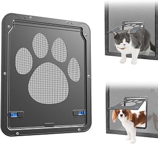 NAMSAN Cat Screen Door, Flap Opening 8 x 10 inches, Cat Door for Screen Door, Magnetic Self-Closing Small Pet Door for Sliding Door, Window Screen Door with Doggie Door Built in, Lockable, Black
