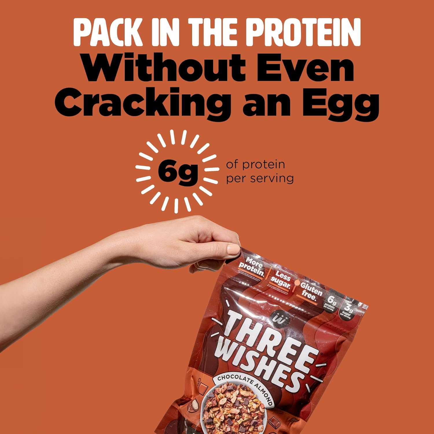 Three Wishes Granola, Chocolate Almond (4-Pack) - Gluten Free Granola, 6g Protein & 3g Sugar Healthy Breakfast & On-the-Go Snack - Vegan, Kosher & Grain-Free