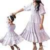 Mommy and Me Dresses Casual Floral Family Outfits Summer Short Sleeve Matching Midi Beach Maxi Dress