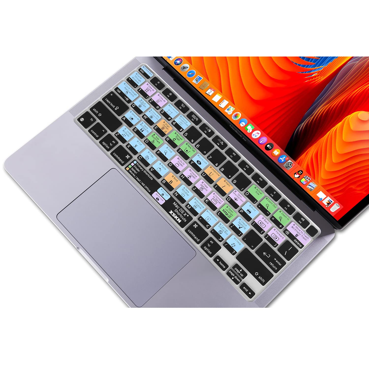 XSKN Shortcuts Function and Language Series Silicone Keyboard Cover Skin Compatible with 2020 Released New MacBook Air 13.3 inch with Touch ID A2179 A2337 M1 Chip Keyboard, (A2179US)