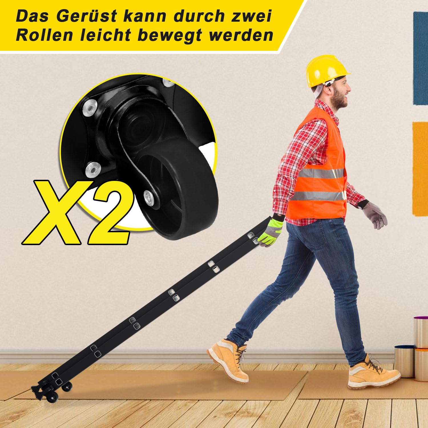 Gimisgu Échafaudage multifonction 4 en 1 en aluminium, échelle mobile avec plate-forme et 2 roues, charge maximale : 150 kg